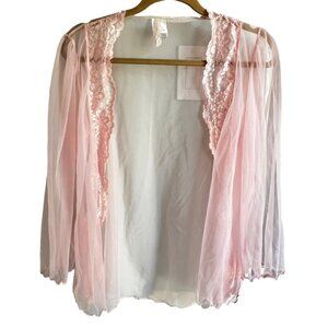 Vintage Escante Pink Sheer Lace Trim Robe Shawl Top Size S